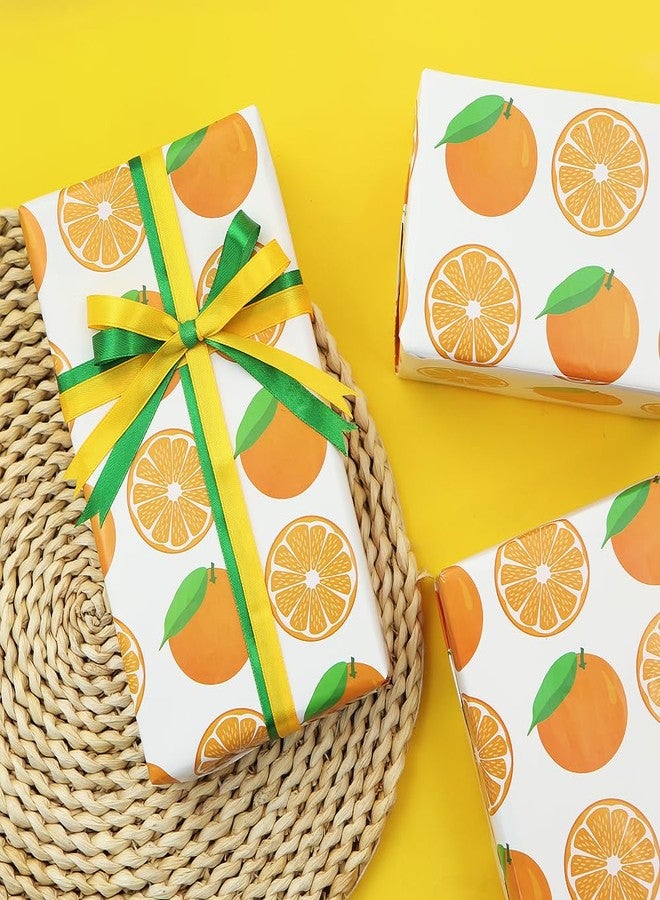 Boerni Fruit Wrapping Paper - Orange Print on White Gift Wrapping Paper and Ribbon Set, Cute Citrus Junos Design For Women Men Baby Shower Holiday Birthday Gift Wrap - (4-Sheets, 1-Designs: 15 sq. ft. ttl) - Image 5